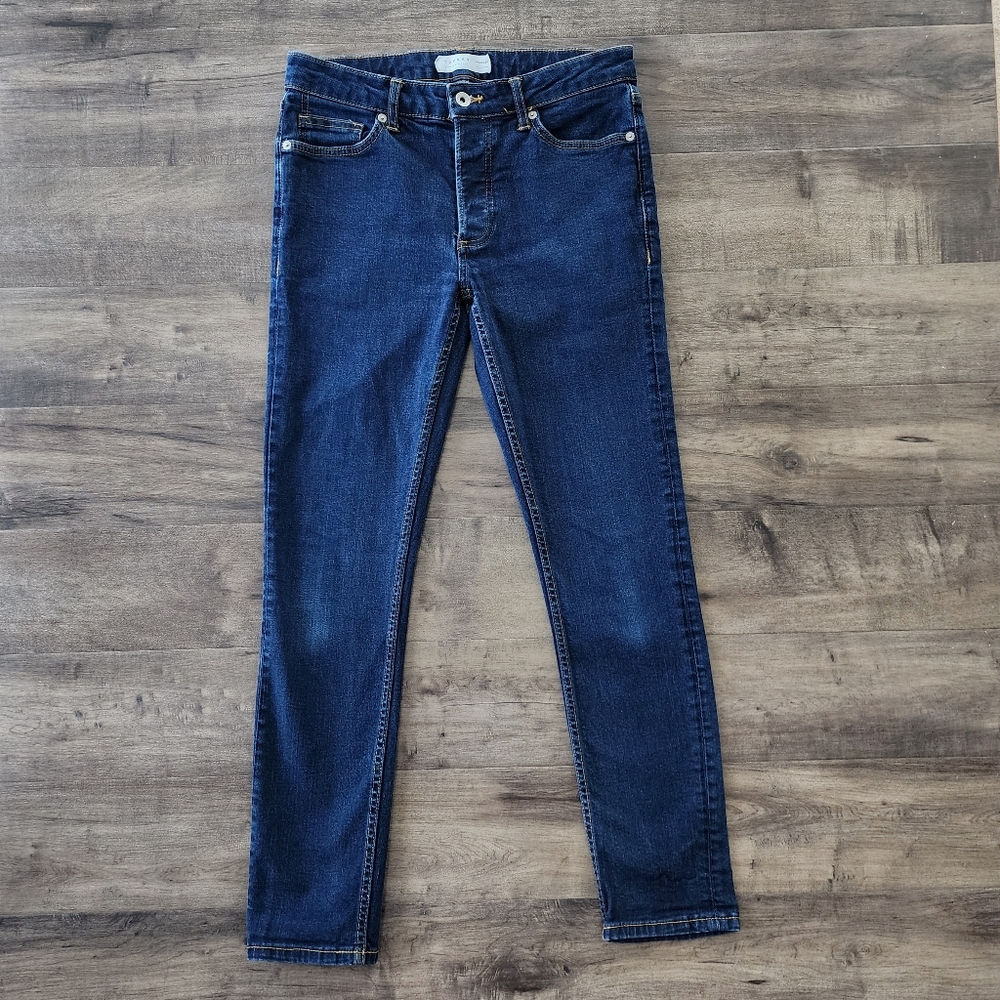 Topman Stretch Skinny Button Fly Blue Jeans Men's Size 30